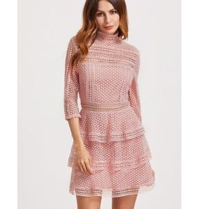 Pink Lace Tiered Dress